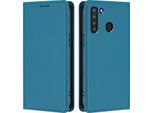 Custodia In Pelle Per Samsung Galaxy A21, Flip Case Magnetico In Finto Cuoio Con Supporto Lake Blu