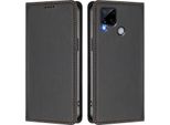 Custodia In Pelle Per Realme C25, Flip Case Magnetico In Finto Cuoio Con Supporto Nero