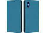 Custodia Per Iphone X/Iphone Xs, Flip Cover In Finto Cuoio Antiurto Magnetica Con Supporto Blu