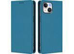 Custodia In Pelle Per Iphone 14/Iphone 13, Custodia Flip Magnetica In Finto Cuoio Con Supporto Lake Blu