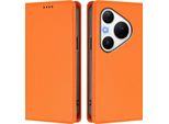Custodia In Pelle Per Huawei Pura 80 Pro/Pura 80 Pro+, Custodia Flip Magnetica In Finto Cuoio Con Supporto Arancione