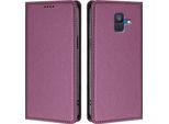 Custodia In Pelle Per Samsung Galaxy A6 2018, Flip Case Magnetico In Finto Cuoio Con Supporto Viola