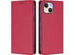 Custodia In Pelle Per Iphone 15, Flip Case Magnetico In Finto Cuoio Con Supporto Rosso