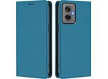 Custodia Per Cellulare Per Motorola Moto G55, Flip Cover In Finto Cuoio Antiurto Magnetica Con Supporto Blu