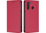 Custodia In Pelle Per Samsung Galaxy A21, Flip Case Magnetico In Finto Cuoio Con Supporto Rosso