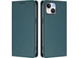 Custodia Per Iphone 14/Iphone 13, Flip Cover In Finto Cuoio Antiurto Magnetica Con Supporto Verde