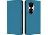 Custodia In Pelle Per Huawei P50 Pro, Flip Case Magnetico In Finto Cuoio Con Supporto Lake Blu
