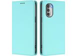 Custodia Per Motorola Moto G51 5G, Flip Cover In Finto Cuoio Antiurto Magnetica Con Supporto Turchese