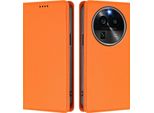 Custodia In Pelle Per Oppo Find X6 Pro, Custodia Flip Magnetica In Finto Cuoio Con Supporto Arancione