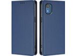 Custodia Per Cellulare Per Nokia C02, Flip Cover In Finto Cuoio Antiurto Magnetica Con Supporto Blu Scuro