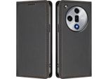 Custodia In Pelle Per Oppo Find X7, Flip Case Magnetico In Finto Cuoio Con Supporto Nero