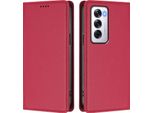 Custodia Per Oppo Reno12 5G, Custodia Magnetica Antiurto Con Supporto In Finto Cuoio Flip Cover Rosso