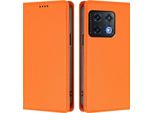 Custodia In Pelle Per Oneplus 10 Pro, Custodia Flip Magnetica In Finto Cuoio Con Supporto Arancione