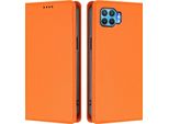 Custodia In Pelle Per Oppo F17 Pro, Custodia Flip Magnetica In Finto Cuoio Con Supporto Arancione