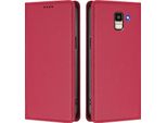 Custodia In Pelle Per Samsung Galaxy J6 2018, Flip Case Magnetico In Finto Cuoio Con Supporto Rosso