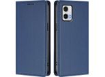 Custodia In Pelle Per Motorola Moto G73 5G, Custodia Flip Magnetica In Finto Cuoio Con Supporto Blu Scuro