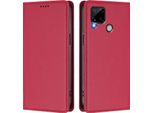 Custodia In Pelle Per Realme C25, Flip Case Magnetico In Finto Cuoio Con Supporto Rosso