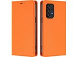 Custodia In Pelle Per Samsung Galaxy A53 5G, Flip Case Magnetico In Finto Cuoio Con Supporto Arancione