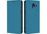 Custodia In Pelle Per Samsung Galaxy J4 2018, Flip Case Magnetico In Finto Cuoio Con Supporto Lake Blu