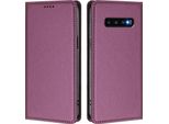 Custodia In Pelle Per Samsung Galaxy S10 Plus, Flip Case Magnetico In Finto Cuoio Con Supporto Viola