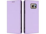 Custodia In Pelle Per Samsung Galaxy S6, Flip Case Magnetico In Finto Cuoio Con Supporto Viola Chiaro