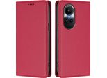Custodia In Pelle Per Oppo Reno10 / Reno10 Pro 5G, Flip Case Magnetico In Finto Cuoio Con Supporto Rosso