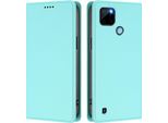 Custodia In Pelle Per Realme C21Y, Flip Case Magnetico In Finto Cuoio Con Supporto Verde Menta