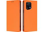 Custodia In Pelle Per Oppo Find X5, Custodia Magnetica In Finto Cuoio Con Supporto Arancione
