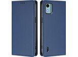 Custodia Per Cellulare Per Nokia C12, Flip Cover In Finto Cuoio Antiurto Magnetica Con Supporto Blu Scuro