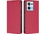 Custodia Per Oppo Reno8 5G, Custodia Magnetica Antiurto Con Supporto In Finto Cuoio Flip Cover Rosso