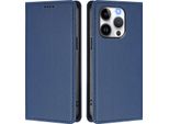 Custodia In Pelle Per Iphone 14 Pro, Flip Case Magnetico In Finto Cuoio Con Supporto Blu Scuro