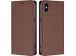 Custodia Per Iphone Xs Max, Flip Case In Finto Cuoio Antiurto Magnetico Con Supporto Marrone