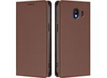 Custodia In Pelle Per Samsung Galaxy J4 2018, Flip Case Magnetico In Finto Cuoio Con Supporto Marrone