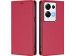 Custodia In Pelle Per Oppo Reno8 Pro 5G, Custodia Magnetica In Finto Cuoio Con Supporto Rosso