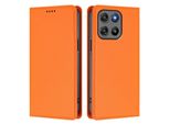 Custodia Per Motorola Moto G67 Power, Flip Cover In Finto Cuoio Antiurto Magnetica Con Supporto Arancione
