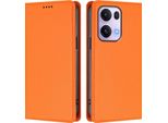 Custodia Per Oppo Reno13 Pro 5G, Custodia Magnetica Antiurto In Finto Cuoio Flip Cover Con Supporto Arancione