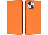 Custodia In Pelle Per Iphone 14/Iphone 13, Custodia Flip Magnetica In Finto Cuoio Con Supporto Arancione
