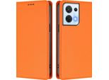 Custodia Per Oppo Reno8 5G, Flip Cover In Finto Cuoio Antiurto Magnetica Con Supporto Arancione