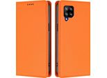 Custodia In Pelle Per Samsung Galaxy A42 5G, Flip Case Magnetico In Finto Cuoio Con Supporto Arancione