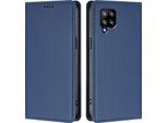 Custodia In Pelle Per Samsung Galaxy A42 5G, Flip Case Magnetico In Finto Cuoio Con Supporto Blu Scuro