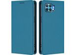 Custodia Per Telefono Cellulare Per Oppo F17 Pro, Flip Cover In Finto Cuoio Antiurto Magnetica Con Supporto Blu