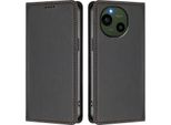 Custodia Per Sharp Aquos R9, Flip Cover In Finto Cuoio Antiurto Magnetica Con Supporto Nero