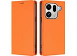 Custodia Per Oppo Find X9 Pro, Flip Cover In Finto Cuoio Antiurto E Magnetica Con Supporto Arancione