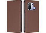 Custodia In Pelle Per Xiaomi Mi 11 Pro, Custodia Magnetica In Finto Cuoio Con Supporto Marrone