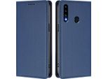 Custodia In Pelle Per Samsung Galaxy A20S, Flip Case Magnetico In Finto Cuoio Con Supporto Blu Scuro