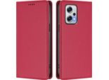 Custodia Per Xiaomi Poco X4 Gt/Redmi Note 12T Pro, Flip Cover In Finto Cuoio Antiurto Magnetica Con Supporto Rosso