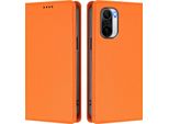 Custodia In Pelle Per Xiaomi Poco F3/Redmi K40/K40 Pro, Flip Case Magnetico In Finto Cuoio Con Supporto Arancione