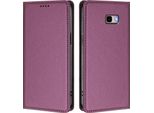 Custodia In Pelle Per Samsung Galaxy J4 Plus, Flip Case Magnetico In Finto Cuoio Con Supporto Viola