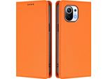 Custodia In Pelle Per Xiaomi Mi 11, Custodia Magnetica In Finto Cuoio Con Supporto Arancione