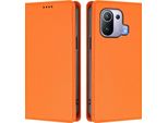 Custodia Per Xiaomi Mi 11 Pro, Flip Cover In Finto Cuoio Antiurto Magnetica Con Supporto Arancione
